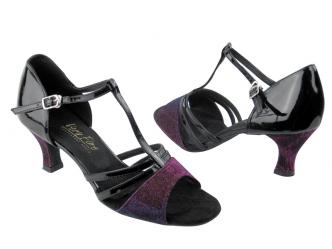 dansschoenen zwart lak met paarse glitterstof  